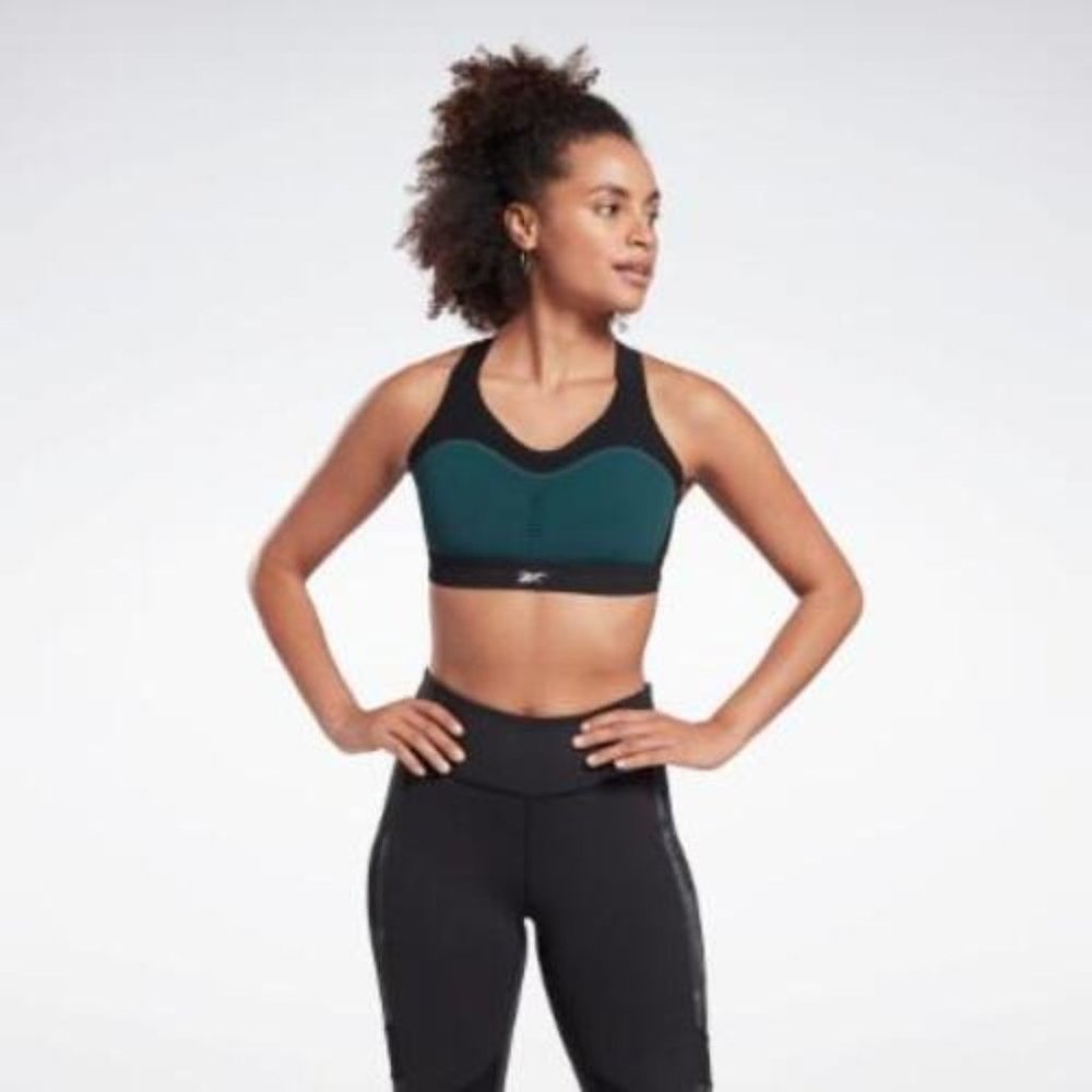 Reebok Women's LES MILLS PureMove Sports Bra Motion Sense in Black/Ivy Green XS